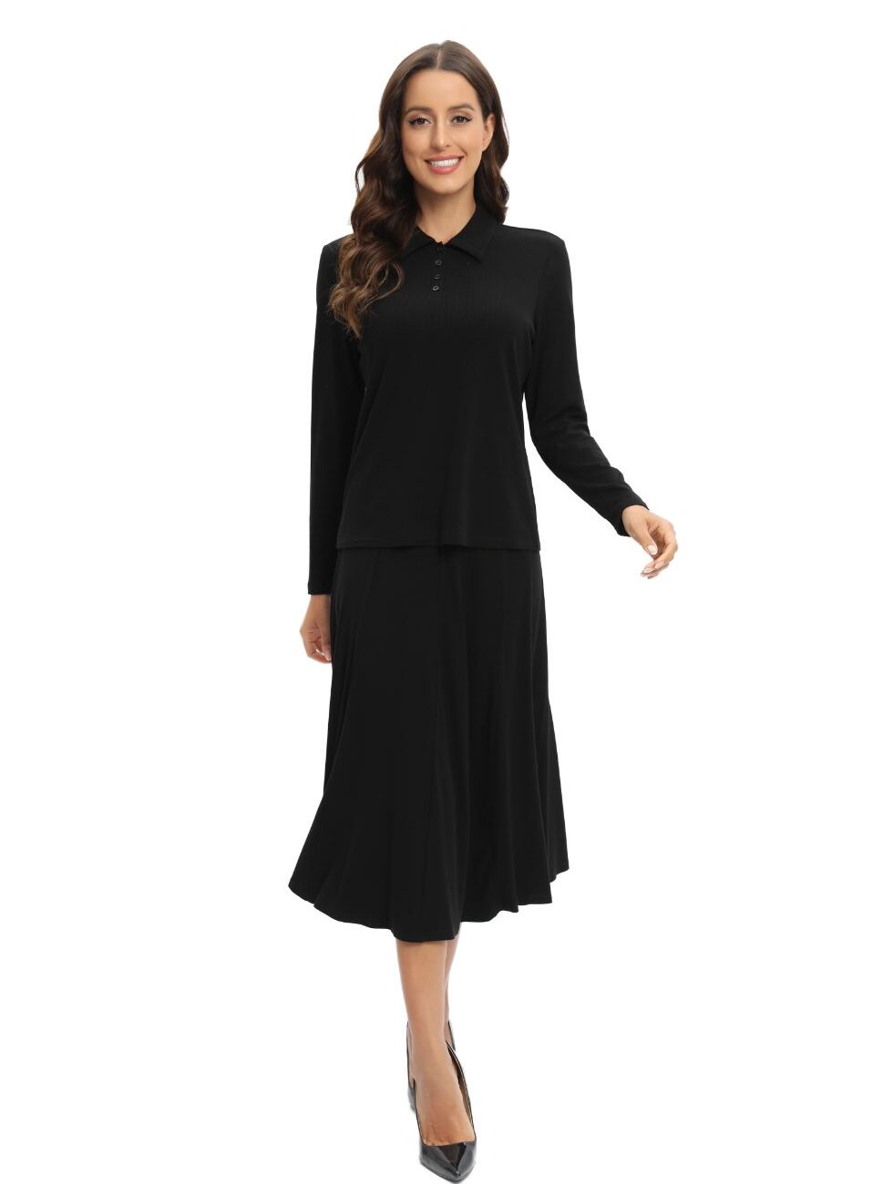 Black Jersey Polo Shirt and Matching Skirt Set - Image 4