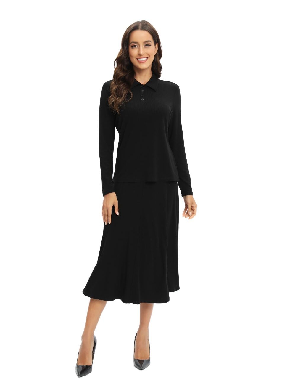 Black Jersey Polo Shirt and Matching Skirt Set - Image 5