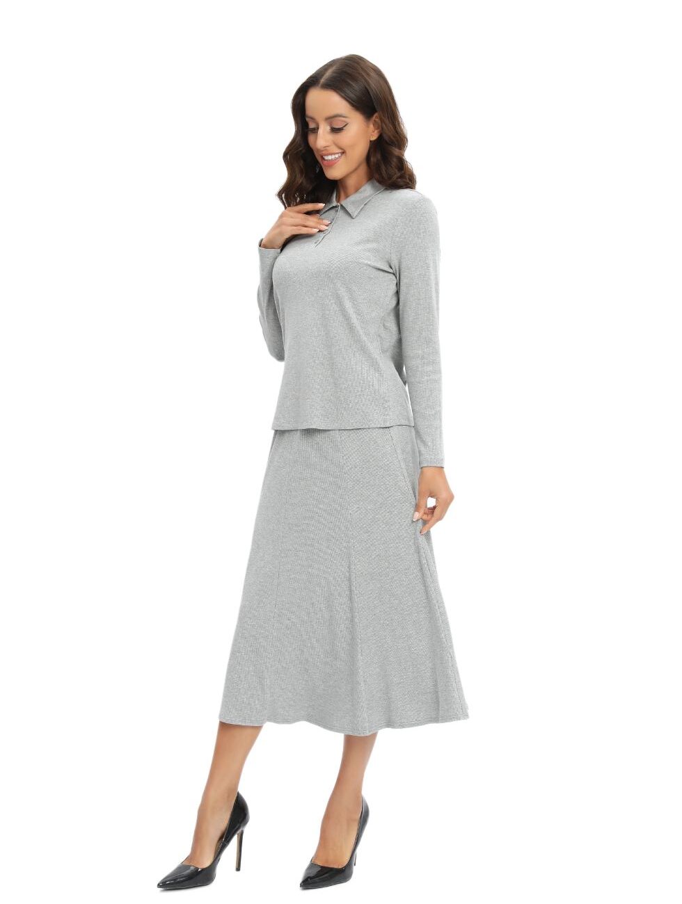 Vervoza Grey Jersey Polo Skirt Set - Image 5