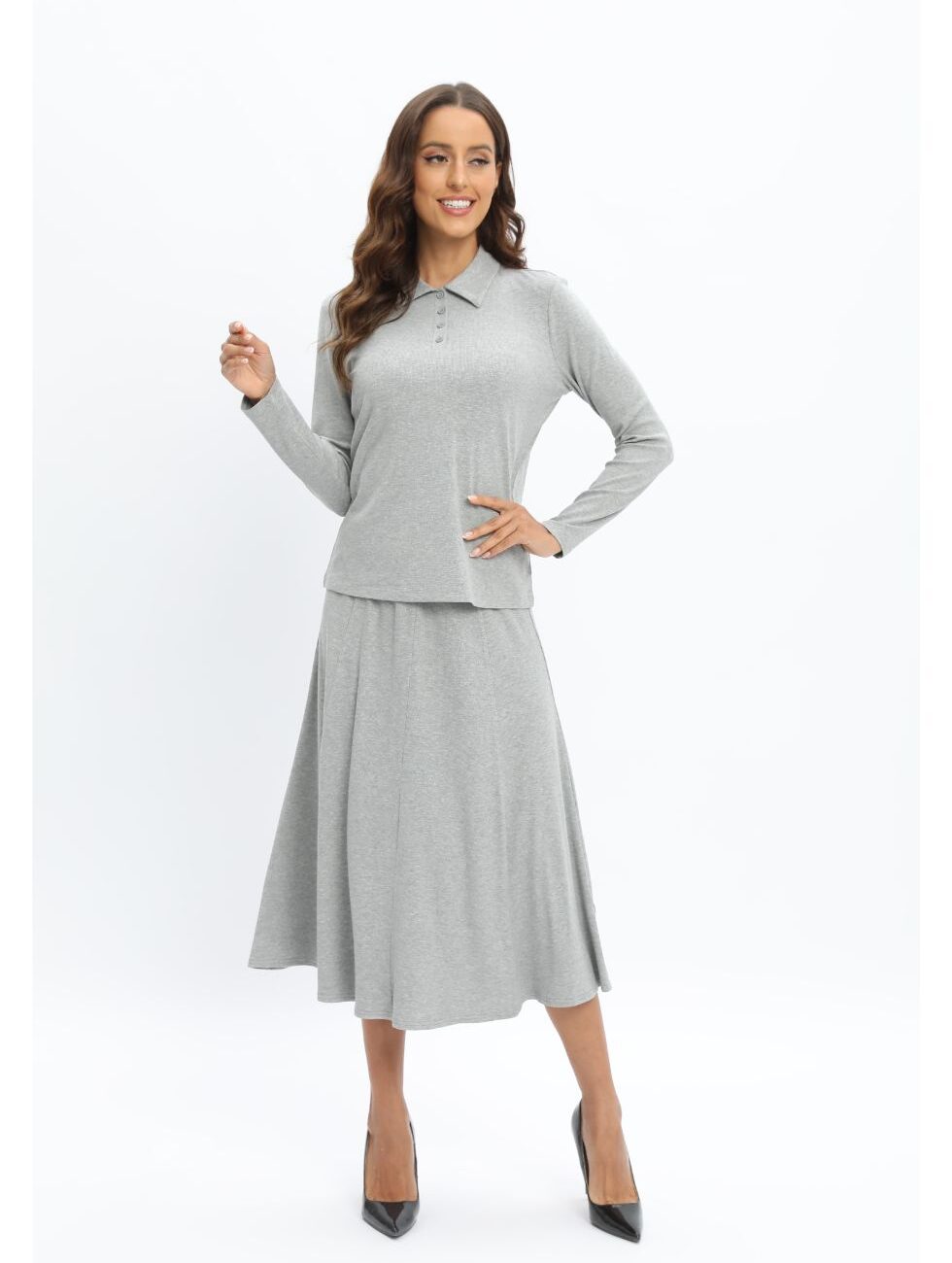 Vervoza Grey Jersey Polo Skirt Set - Image 6